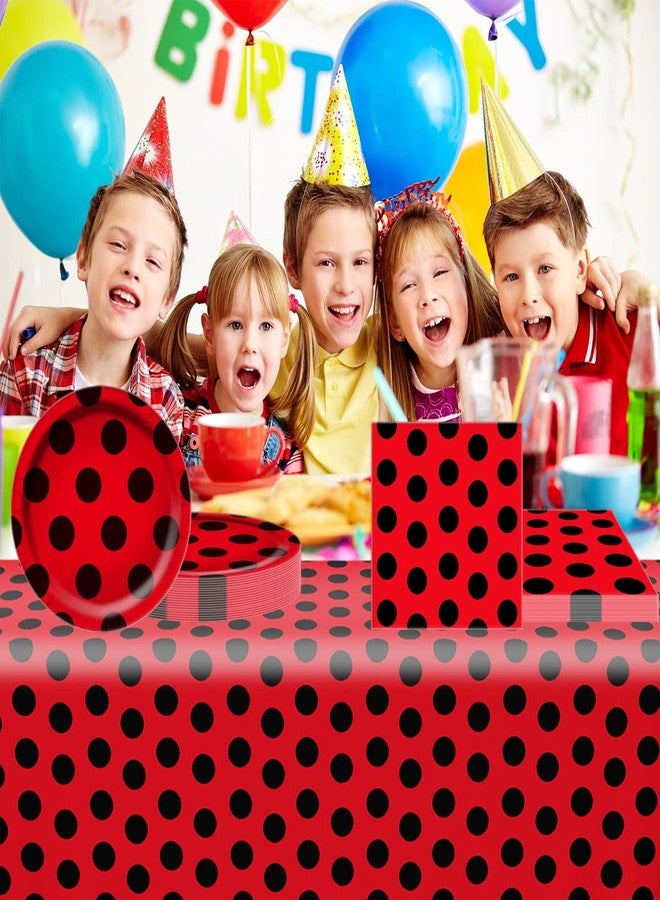 OULUN طقم أدوات مائدة لحفلة بطابع الدعسوقة، 20 طبقًا و20 منديلًا ومفرش طاولة 87 بوصة × 52 بوصة، لوازم تزيين حفلات بطابع الدعسوقة - Image 2